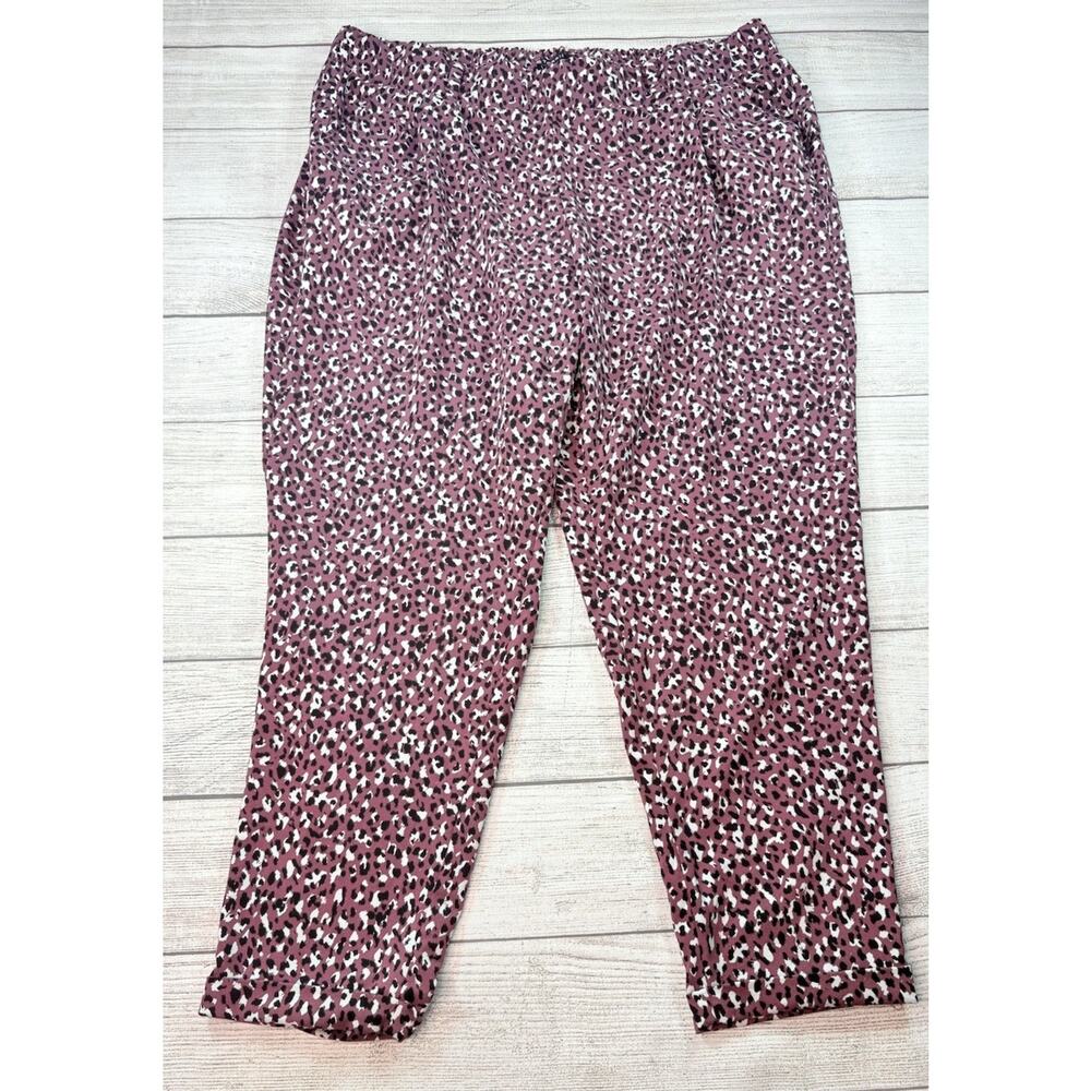 Torrid Pull-On Taper Stretch Crepe High-Rise Tie-Front Pant Leopard Purple 2/2X